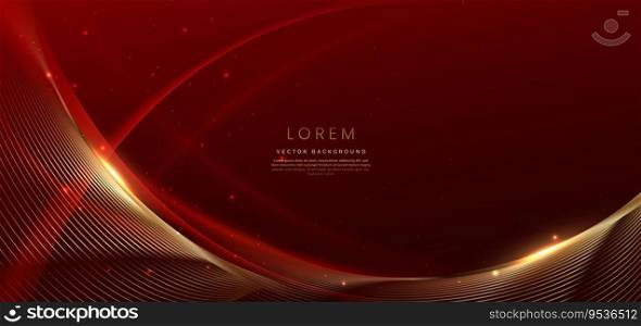 bstract red background with golden lines and lighting effect. Luxury design style. Vector illustration 