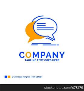 Bubble, chat, communication, speech, talk Blue Yellow Business Logo template. Creative Design Template Place for Tagline.