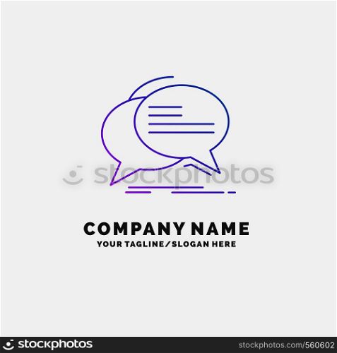 Bubble, chat, communication, speech, talk Purple Business Logo Template. Place for Tagline. Vector EPS10 Abstract Template background