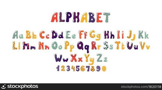 Bubble font. Colorful kids alphabet with balloon or candy shape. Typographic uppercase or lowercase text symbols and numbers. Game interface typeface design. Comic ABC. Vector doodle English letters. Bubble font. Colorful alphabet with balloon or candy shape. Typographic uppercase or lowercase text symbols and numbers. Comic game interface typeface design. Vector doodle English letters