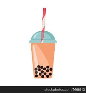 Bubble milk tea icon in flat style isolated on white background. Beverage from cassava plant. Vector illustration. Bubble milk tea icon in flat style isolated on white.