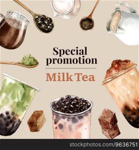 Bubble milk tea promotion set discount ad content Vector Image