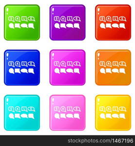 Bubble speech sale icons set 9 color collection isolated on white for any design. Bubble speech sale icons set 9 color collection