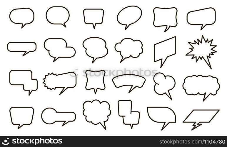 Bubble speech sticker. Empty thought balloons and text bubble stickers, sketch conversation elements vector isolated set. Collection of comic book clouds. Talk and think icons with text space. Bubble speech sticker. Empty thought balloons and text bubble stickers, sketch conversation elements vector isolated set. Chat and comic book icons on white background. Dialogue clouds