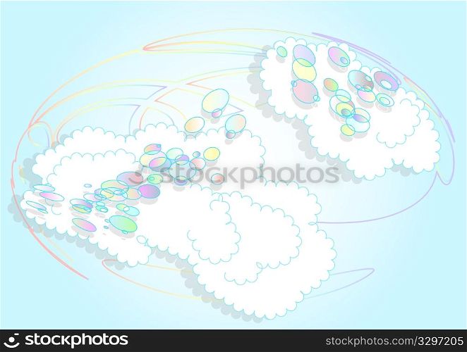 bubbles and clouds. abstract earth as rainbow and white clouds