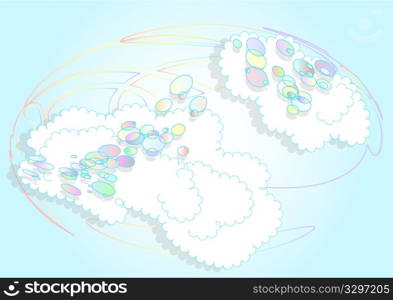 bubbles and clouds. abstract earth as rainbow and white clouds