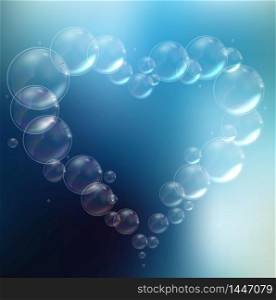 Bubbles background symbol of heart in the water. Vector