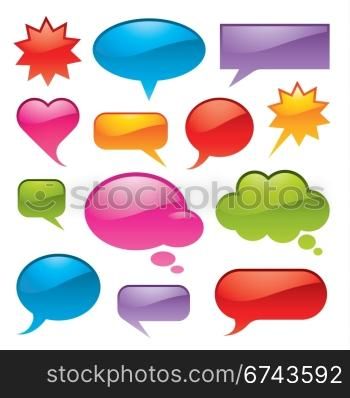 Bubbles in various shapes and colors. Set of bright and colorful vector bubbles in various shapes
