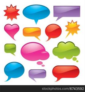 Bubbles in various shapes and colors. Set of bright and colorful vector bubbles in various shapes