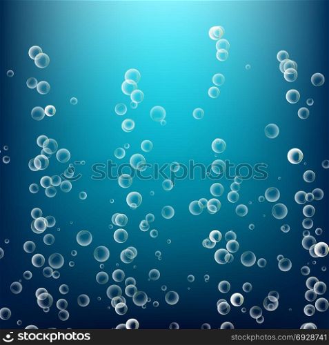 Bubbles In Water. 3d Realistic Deep Water Bubbles. Circle And Liquid, Light Design.. Bubbles In Water. 3d Realistic Deep Water Bubbles.