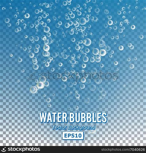 Bubbles In Water On Transparent Background. Glossy Realistic Bubble And Translucent Aqua Bubble Illustration. Bubbles In Water. 3d Realistic Deep Water Bubbles.