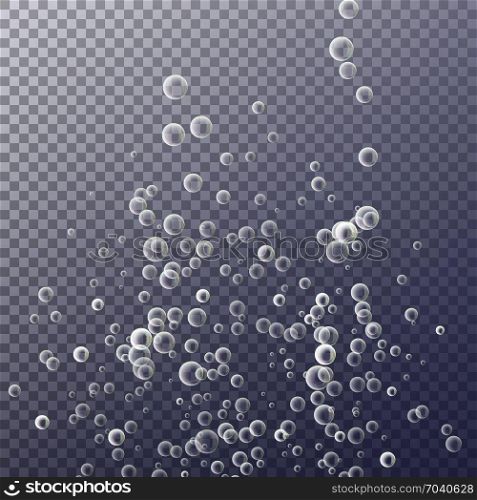 Bubbles In Water On Transparent Background. Ocean Deep. Circle And Liquid, Light Design. Clear Soapy Shiny. Vector Illustration. Bubbles In Water. 3d Realistic Deep Water Bubbles.