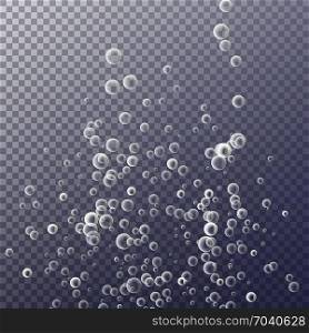 Bubbles In Water On Transparent Background. Ocean Deep. Circle And Liquid, Light Design. Clear Soapy Shiny. Vector Illustration. Bubbles In Water. 3d Realistic Deep Water Bubbles.