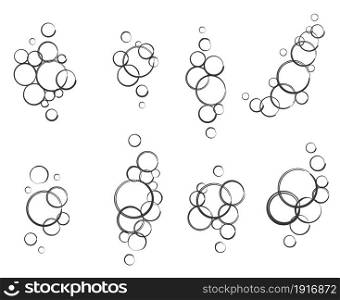 Bubbles of fizzy drink, air or soap. Vertical streams of water. Outline vector illustration. Bubbles of fizzy drink, air or soap. Vertical streams of water. Outline doodle vector illustration.