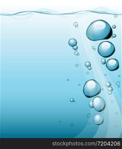 Bubbles under water - fresh blue background