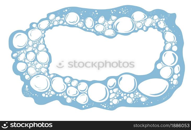 Bubbly water or foam with bubbles, isolated banner with copy space. Creamy liquid soapsuds, or mousse used in cosmetics. Washing or cleaning liquid, hygiene or bathing, place for text, vector in flat. Bubbles and foam, banner with copy space vector