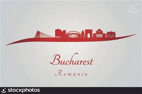 Bucharest skyline in red and gray background in editable vector file