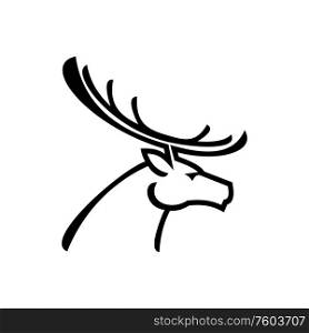Buck deer head profile view isolated logo. Vector stag with antlers, doe reindeer mascot. Deer with antlers isolated profile head