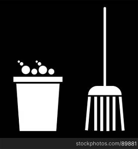 Bucket and broom icon .