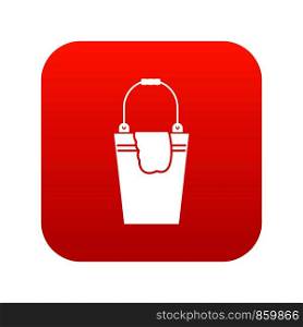 Bucket and rag icon digital red for any design isolated on white vector illustration. Bucket and rag icon digital red