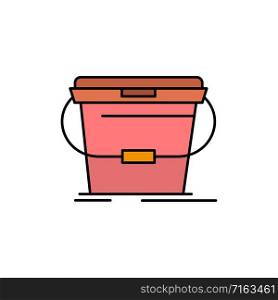 Bucket, Cleaning, Wash, Water Flat Color Icon. Vector icon banner Template