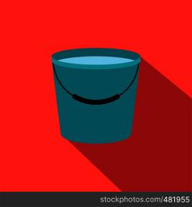 Bucket full of water flat icon on a red background. Bucket full of water flat icon
