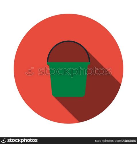 Bucket Icon. Flat Circle Stencil Design With Long Shadow. Vector Illustration.