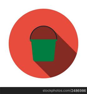 Bucket Icon. Flat Circle Stencil Design With Long Shadow. Vector Illustration.