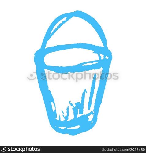 Bucket. Icon in hand draw style. Drawing with wax crayons, colored chalk, children&rsquo;s creativity. Vector illustration. Sign, symbol, pin, sticker. Icon in hand draw style. Drawing with wax crayons, children&rsquo;s creativity