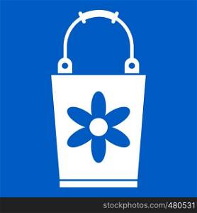 Bucket icon white isolated on blue background vector illustration. Bucket icon white