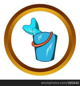 Bucket of fish vector icon in golden circle, cartoon style isolated on white background. Bucket of fish vector icon