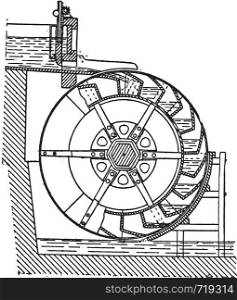 Bucket wheel, vintage engraved illustration. Industrial encyclopedia E.-O. Lami - 1875.