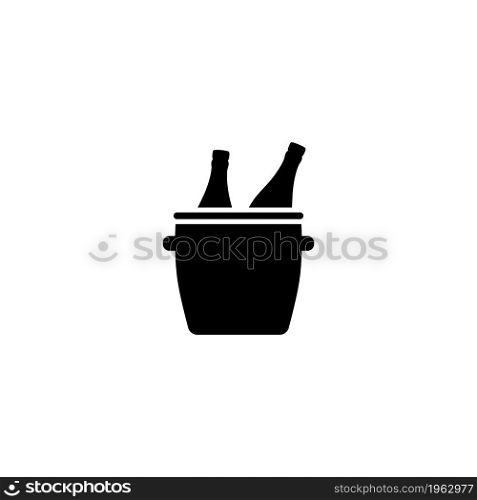 Bucket with Ice and Champagne Bottles vector icon. Simple flat symbol on white background. A bucket with ice and champagne bottles flat icon
