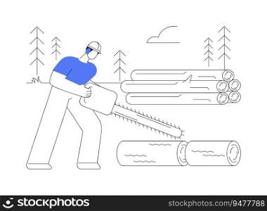 Bucking abstract concept vector illustration. Worker with saw sectioning the stems of felled trees into transportable length, cutting trees for sale, forest plantation abstract metaphor.. Bucking abstract concept vector illustration.