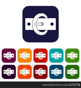 Buckle belt icons set vector illustration in flat style In colors red, blue, green and other. Buckle belt icons set flat