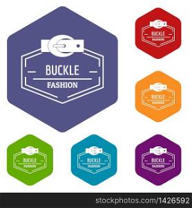 Buckle connect icons vector colorful hexahedron set collection isolated on white . Buckle connect icons vector hexahedron