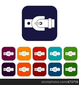 Buckle icons set vector illustration in flat style In colors red, blue, green and other. Buckle icons set flat