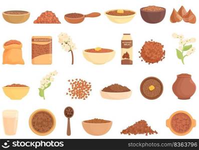 Buckwheat icons set cartoon vector. Agriculture cereal. Detox diet. Buckwheat icons set cartoon vector. Agriculture cereal