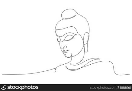 buddha face portrait in continuous line drawing vector illustration