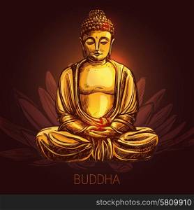 Buddha god sitting in lotus position on flower sketch vector illustration. Buddha On Lotus Flower Illustration
