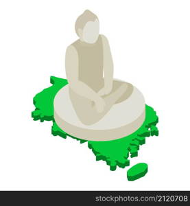 Buddha statue icon isometric vector. Sitting giant buddha and south korea map. Large statue in sinheungsa temple in south korea. Buddha statue icon isometric vector. Sitting giant buddha and south korea map