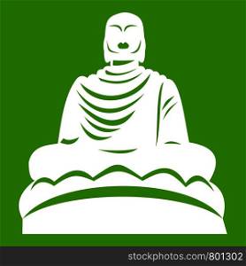 Buddha statue icon white isolated on green background. Vector illustration. Buddha statue icon green