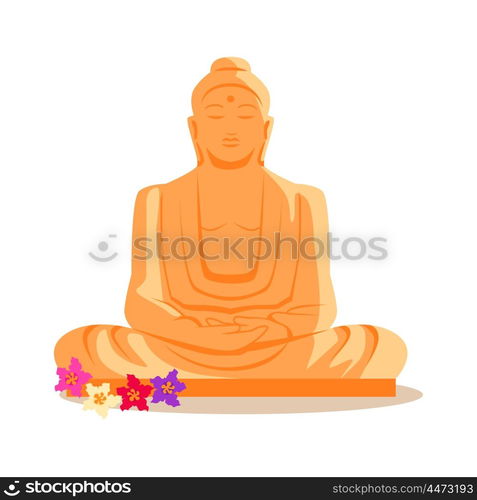 Buddha Statue Illustration in Flat Design.. Travelling India famous historical attractions vector. Summer vacation in exotic countries concept. Buddha Statue in flat design. Acient Indian buddhist architecture illustration. Isolated on whitre.