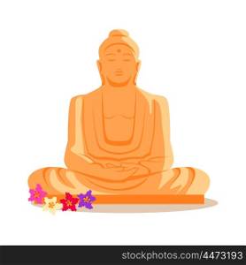 Buddha Statue Illustration in Flat Design.. Travelling India famous historical attractions vector. Summer vacation in exotic countries concept. Buddha Statue in flat design. Acient Indian buddhist architecture illustration. Isolated on whitre.