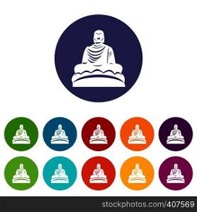 Buddha statue set icons in different colors isolated on white background. Buddha statue set icons