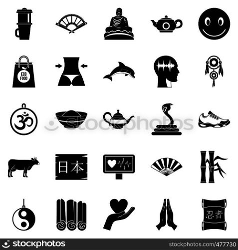 Buddhism icons set. Simple set of 25 buddhism vector icons for web isolated on white background. Buddhism icons set, simple style