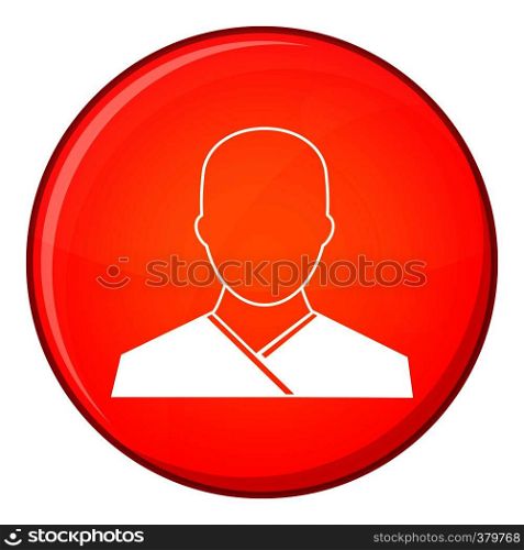 Buddhist monk icon in red circle isolated on white background vector illustration. Buddhist monk icon, flat style