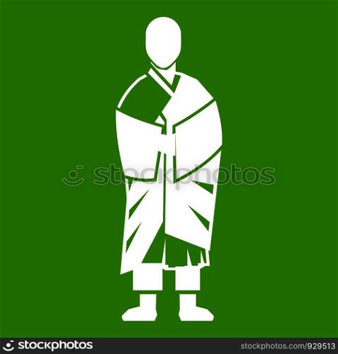 Buddhist monk icon white isolated on green background. Vector illustration. Buddhist monk icon green