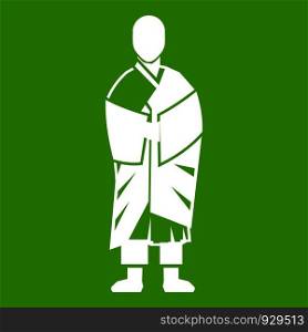 Buddhist monk icon white isolated on green background. Vector illustration. Buddhist monk icon green