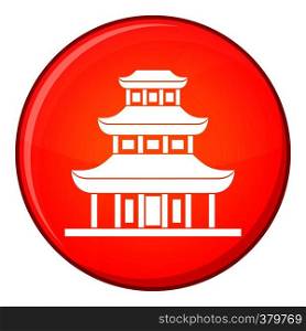 Buddhist temple icon in red circle isolated on white background vector illustration. Buddhist temple icon, flat style